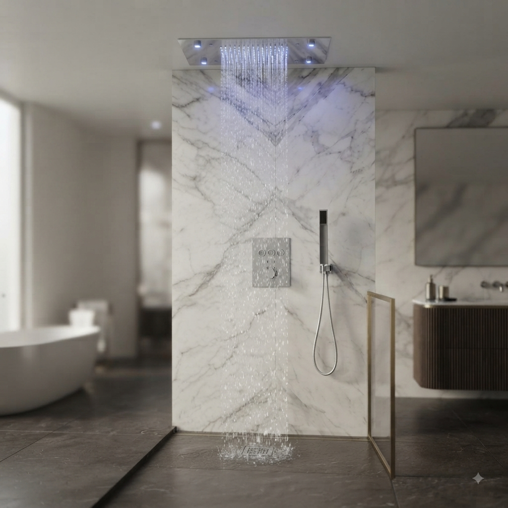 Colonne de Douche Encastrable Luxe LED – Hauteur & Douchette