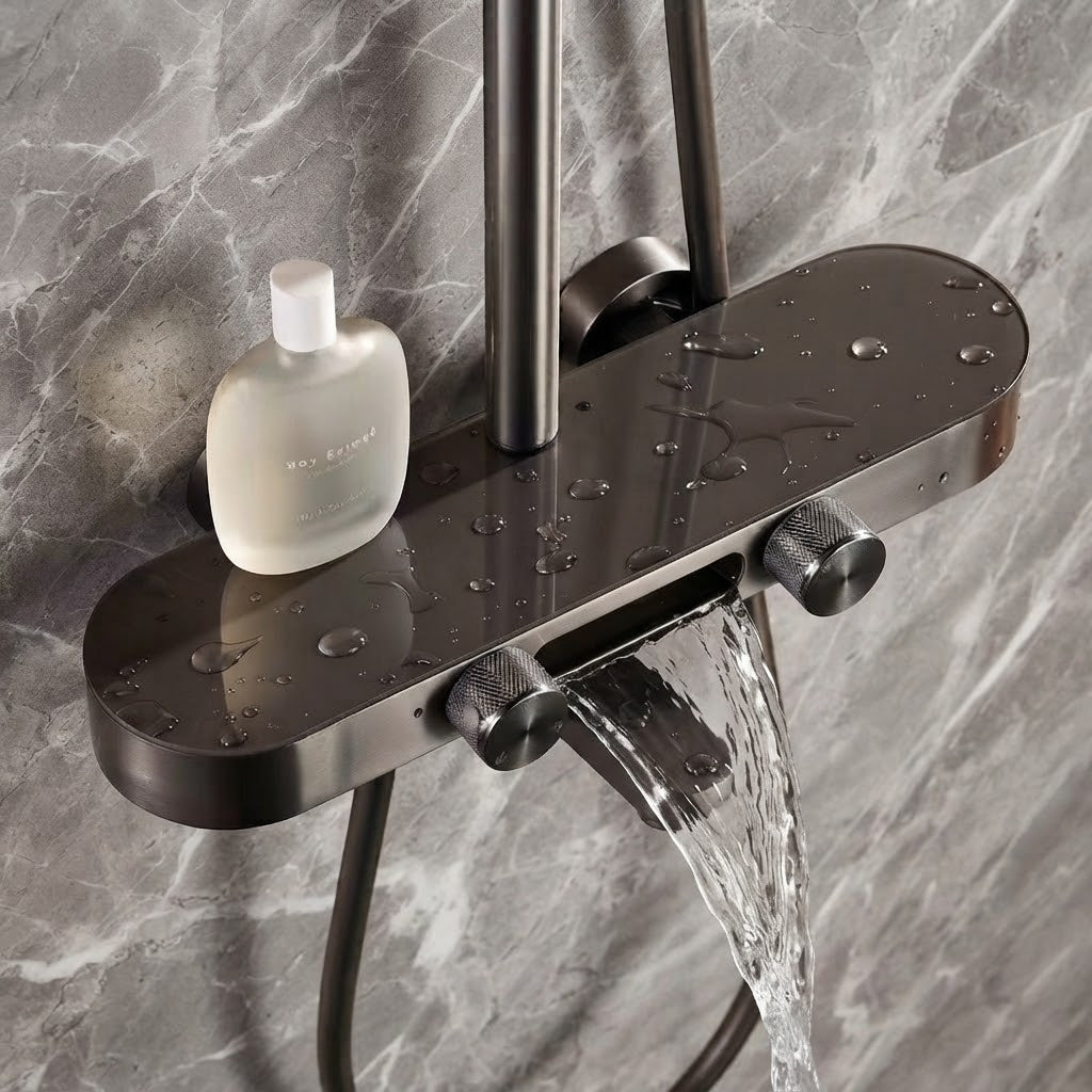 Colonne de Douche Thermostatique Gris Brossée – 4 Voies Pluie & Cascade