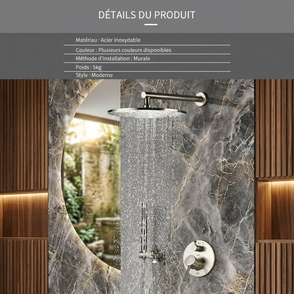 Colonne de Douche Encastrable Ronde – (Noir, Inox brossé, Rose gold, Or brossé)