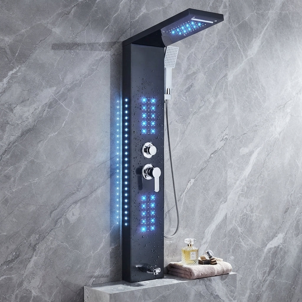 Colonne de Douche Hydromassante  – Pluie, massage & Jets LED