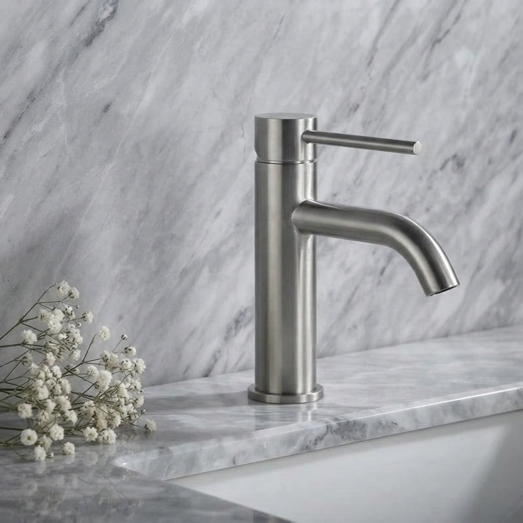 Robinet de salle de bain en inox – mitigeur finition or rose