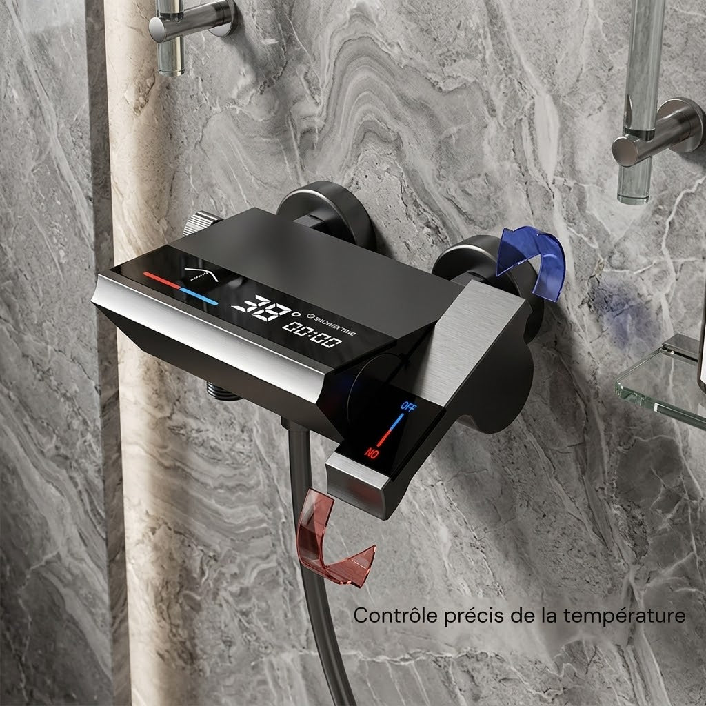 Colonne de Douche 4 Voies avec indicateur de température - Gris brossé