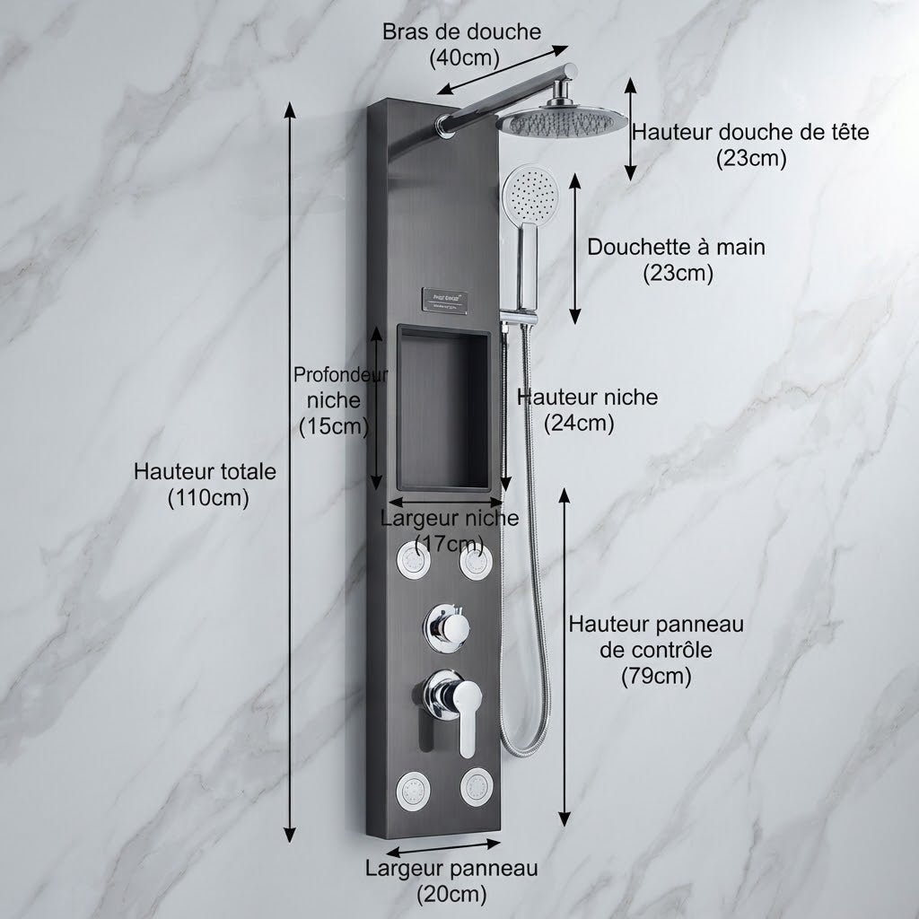 Colonne de Douche Hydromassante – Jets de Massage & Rangement Pratique