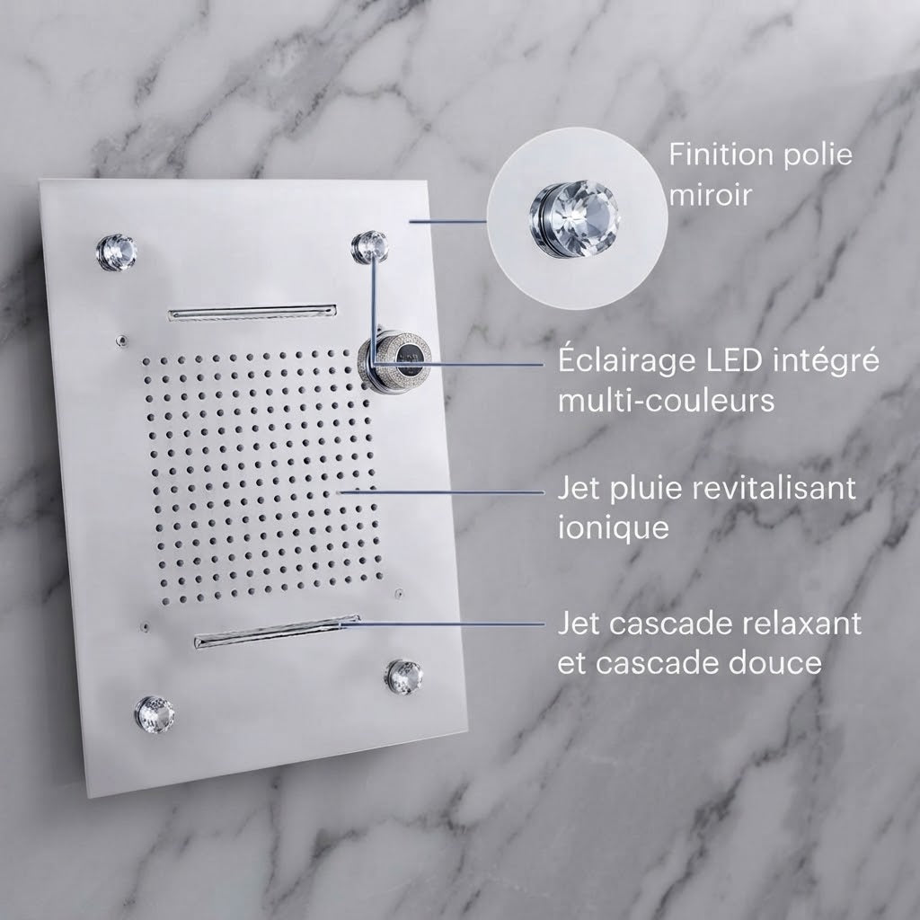 Colonne de Douche Encastrable Luxe LED – Hauteur & Douchette