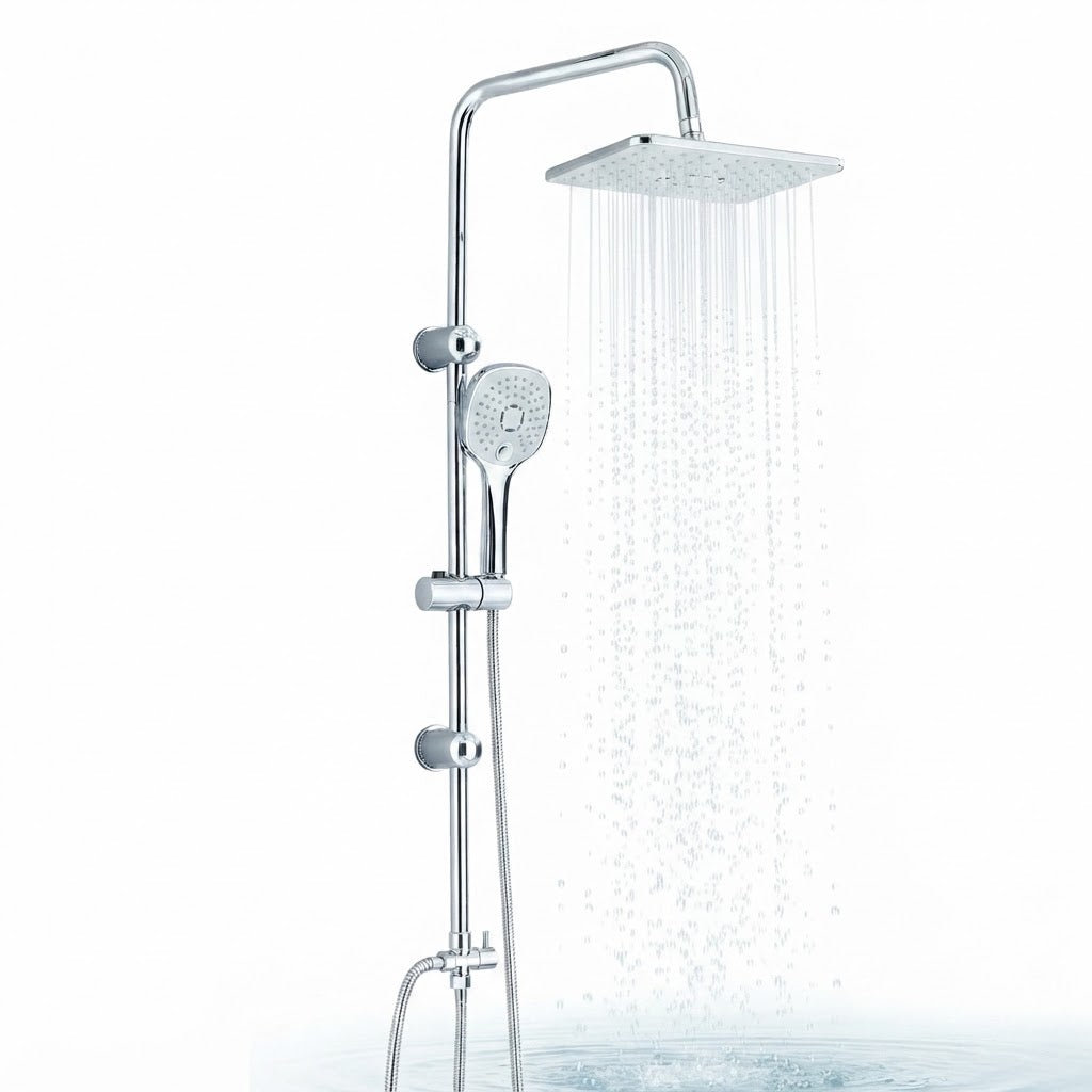 Colonne de Douche Pluie Noir Mat & Chrome – Ensemble avec Douchette