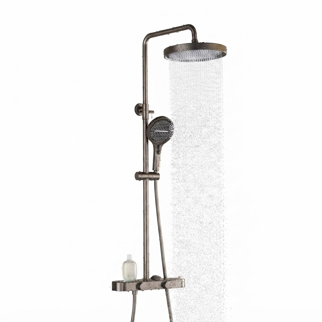 Colonne de Douche Thermostatique Gris Brossée – 4 Voies Pluie & Cascade