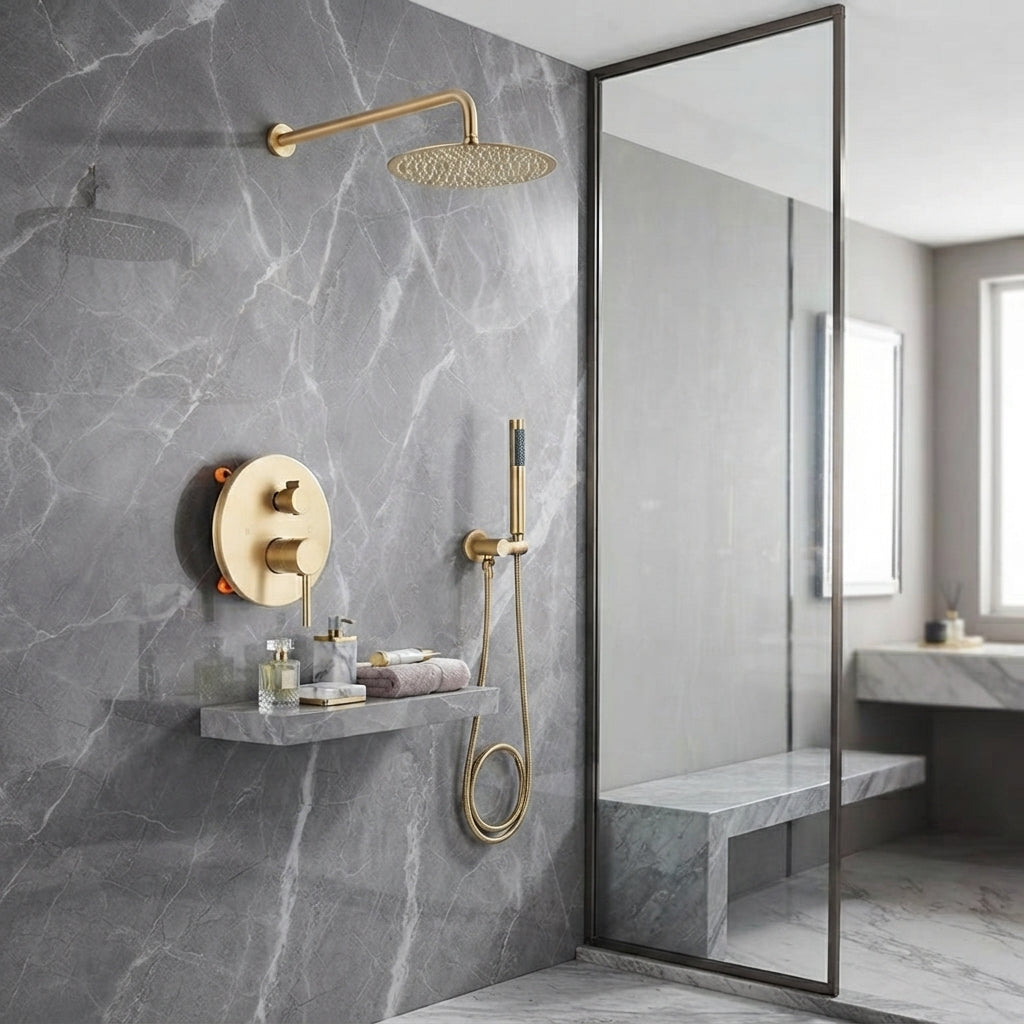 Colonne de Douche Encastrable Or satiné – Élégance & Bien-être