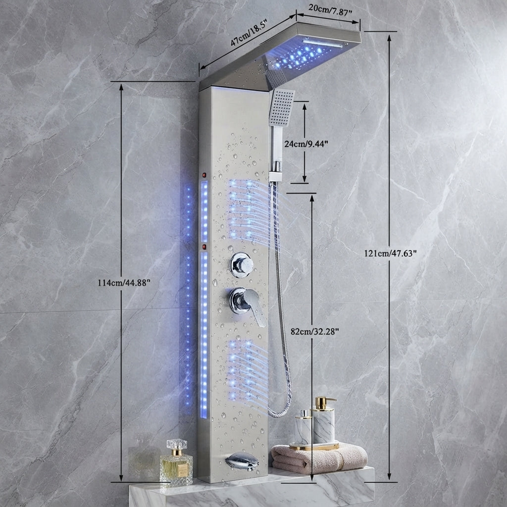 Colonne de Douche Hydromassante  – Pluie, massage & Jets LED