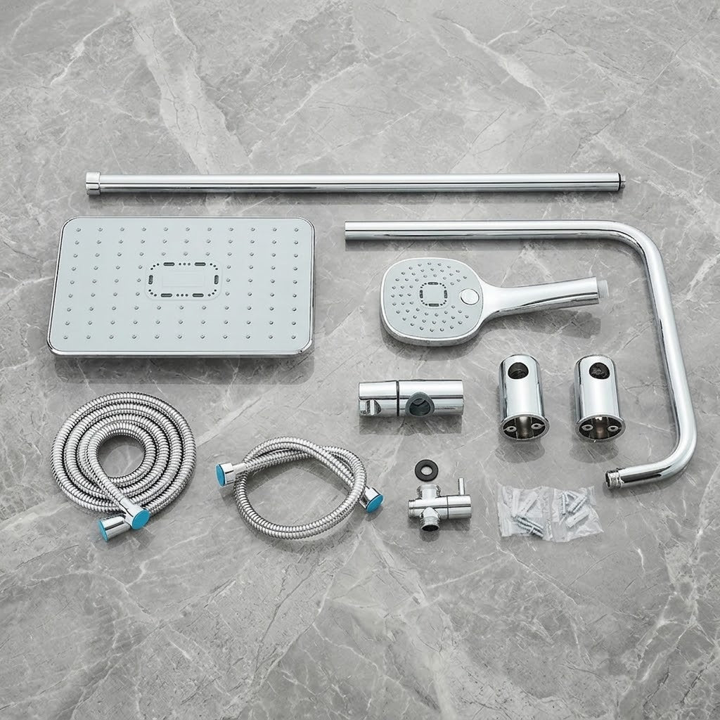 Colonne de Douche Pluie Noir Mat & Chrome – Ensemble avec Douchette