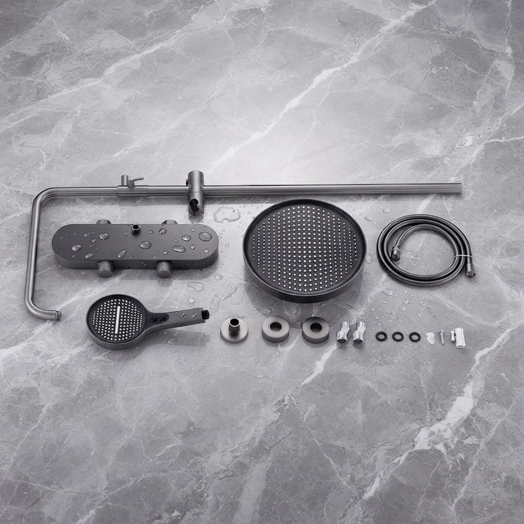 Colonne de Douche Thermostatique Gris Brossée – 4 Voies Pluie & Cascade