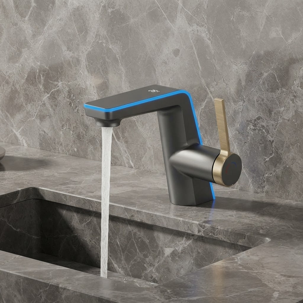 Robinet de salle de bain LED – indicateur température & mitigeur moderne