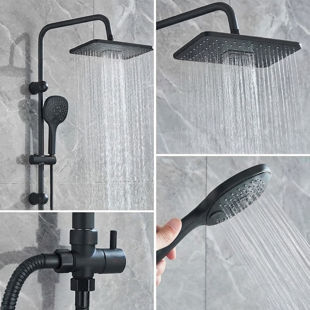 Colonne de Douche Pluie Noir Mat & Chrome – Ensemble avec Douchette