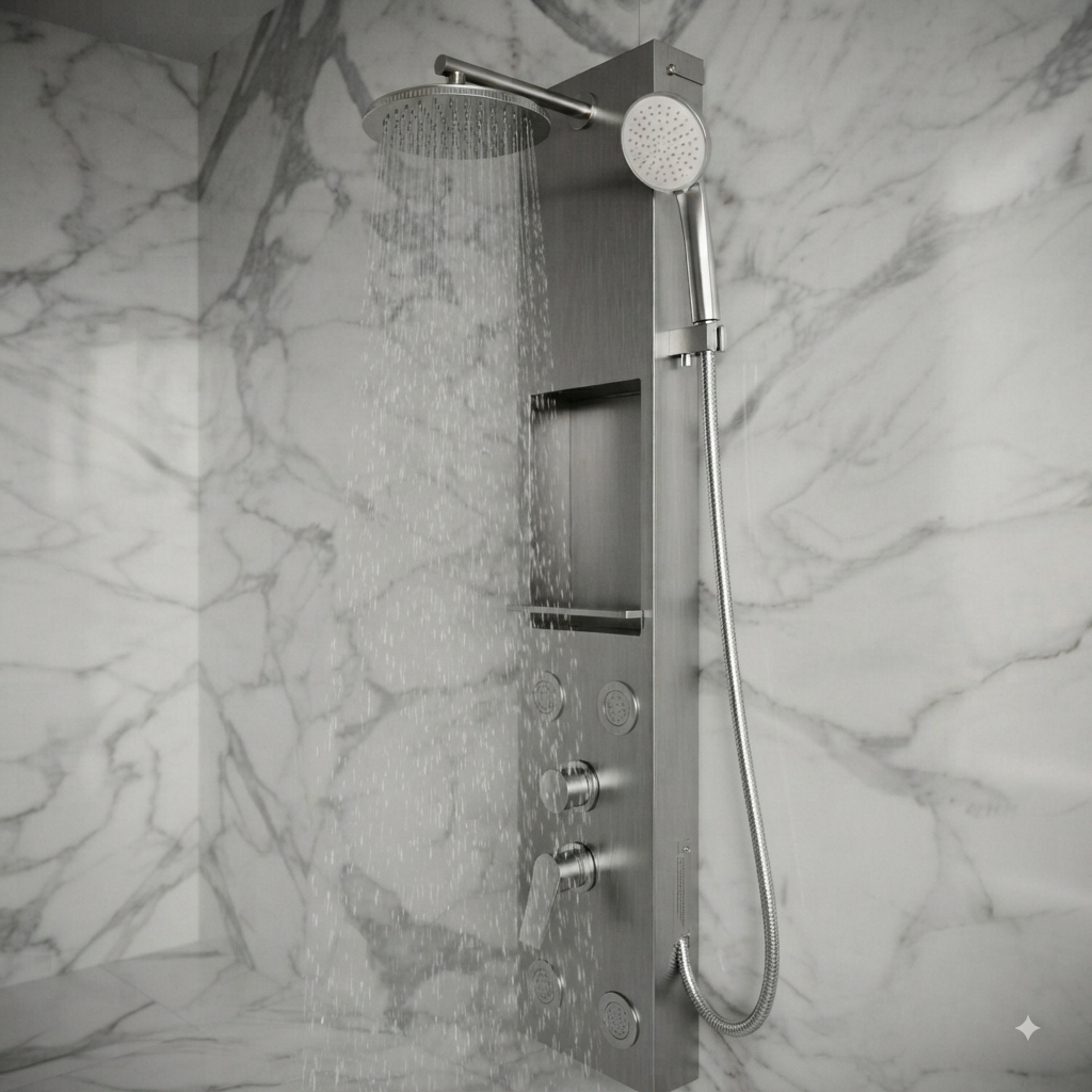 Colonne de Douche Hydromassante – Jets de Massage & Rangement Pratique