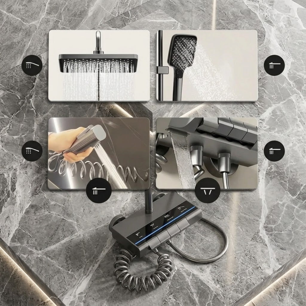 Colonne de Douche 4 Voies avec indicateur de température - Gris brossé
