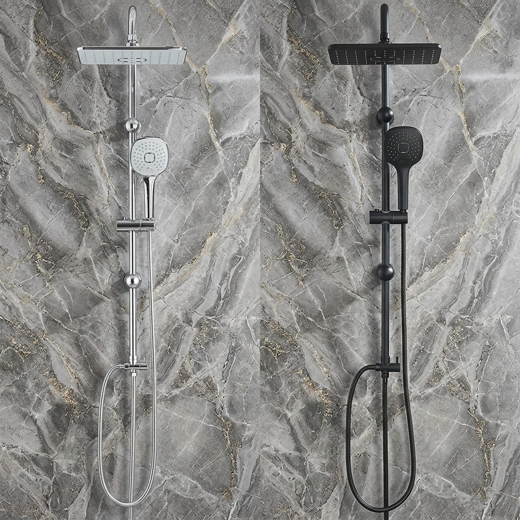 Colonne de Douche Pluie Noir Mat & Chrome – Ensemble avec Douchette