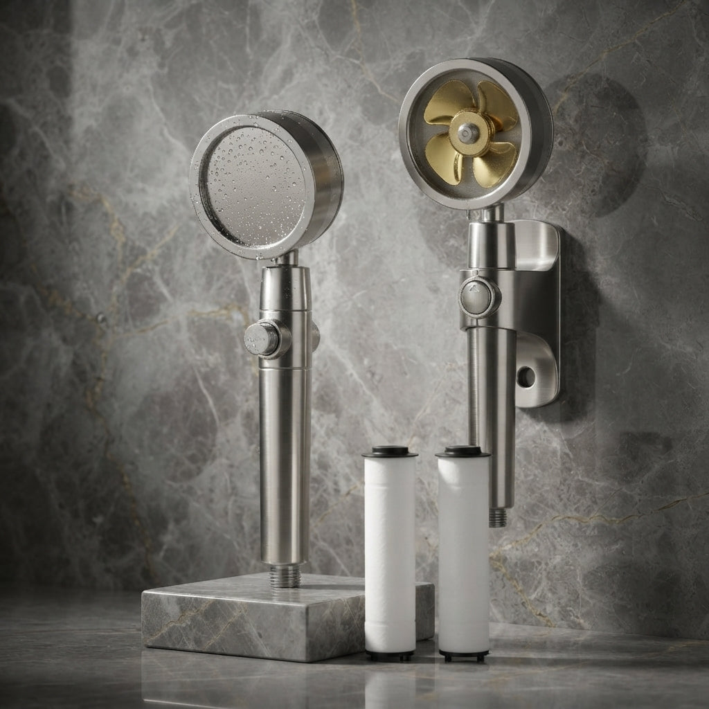 Pommeau de Douche Turbo – Haute Pression, Filtration & Éco, Rotation 360°