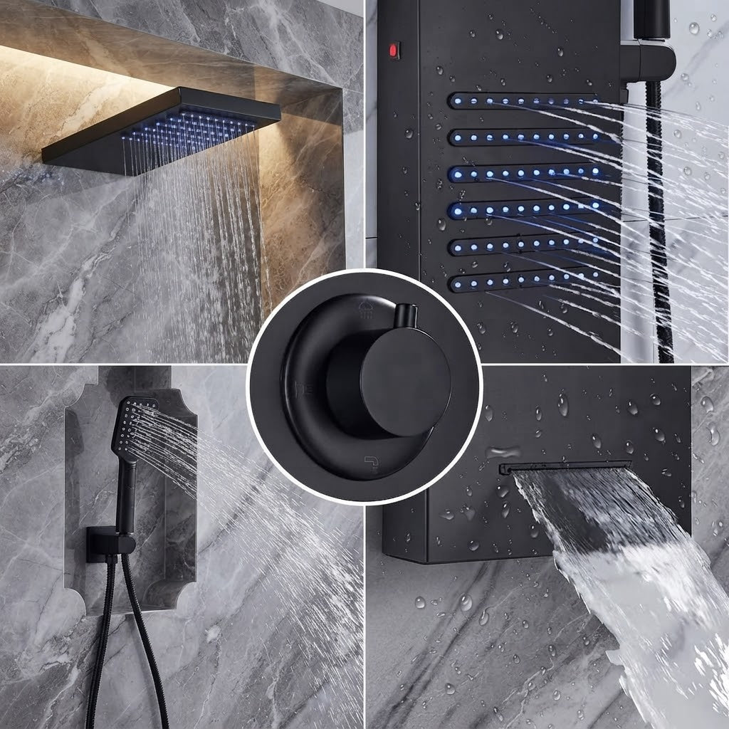 Colonne de Douche Hydromassante  – Pluie, massage & Jets LED