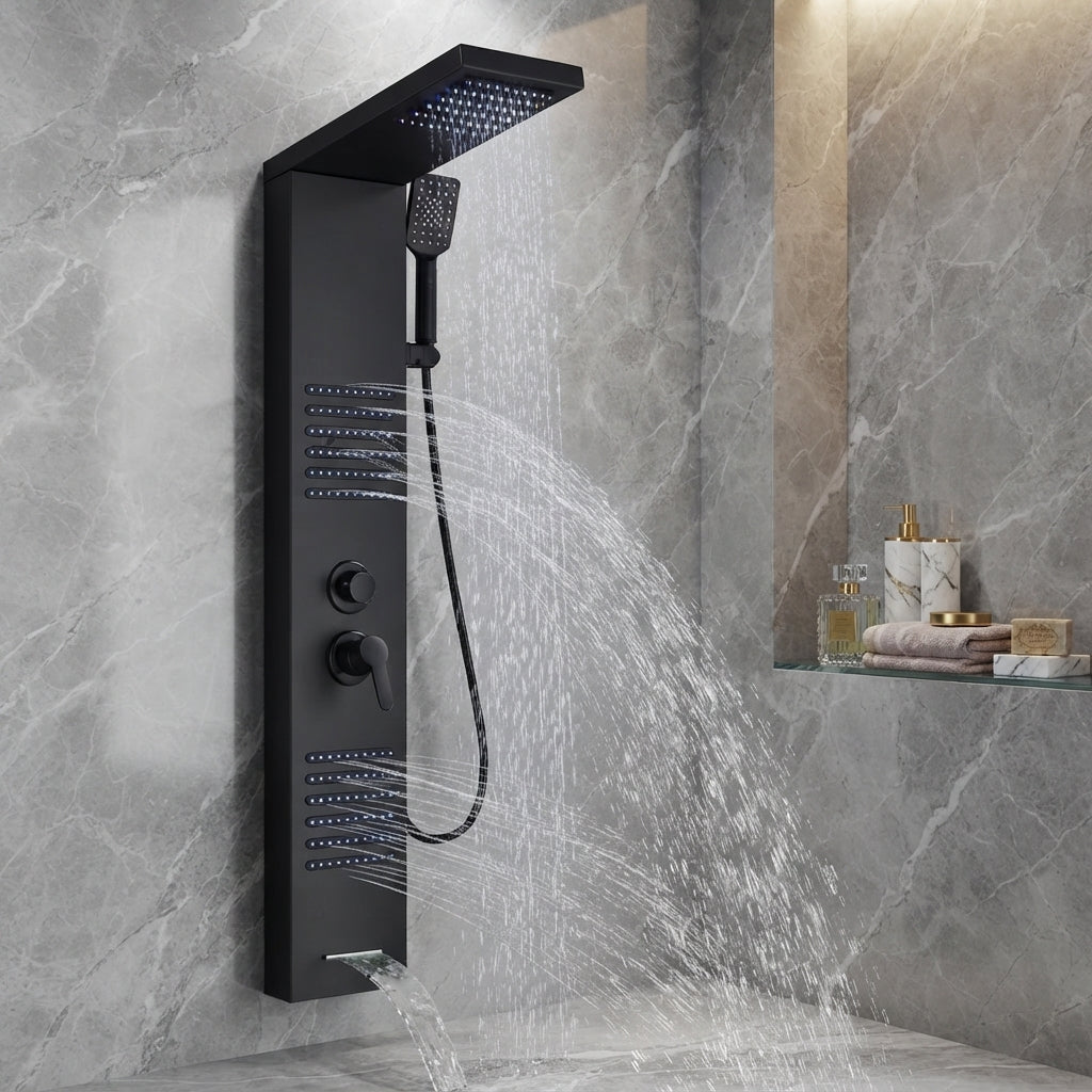 Colonne de Douche Hydromassante  – Pluie, massage & Jets LED