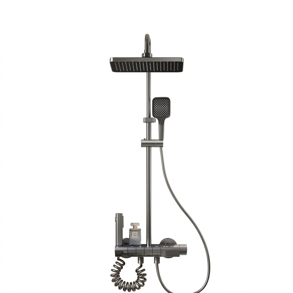 Colonne de Douche 4 Voies avec indicateur de température - Gris brossé