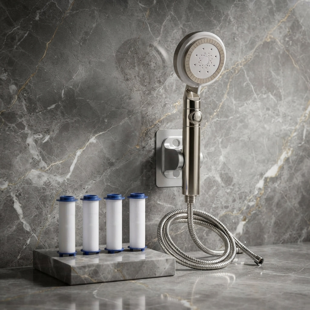 Pommeau de Douche Filtrant – Haute Pression & Éco, 5 Modes + Bouton Stop