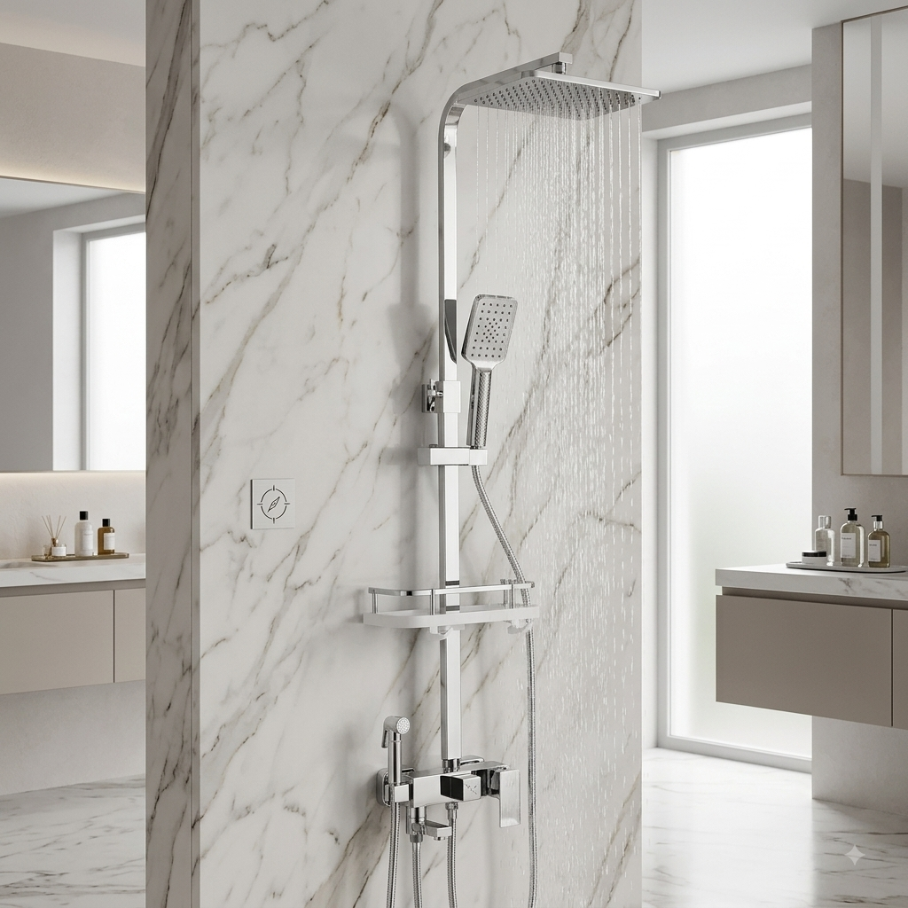 Colonne de Douche Design Noir & Chrome – Jet Relaxant