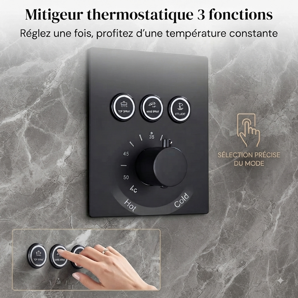 Colonne de Douche Encastrable Luxe LED – Hauteur & Douchette