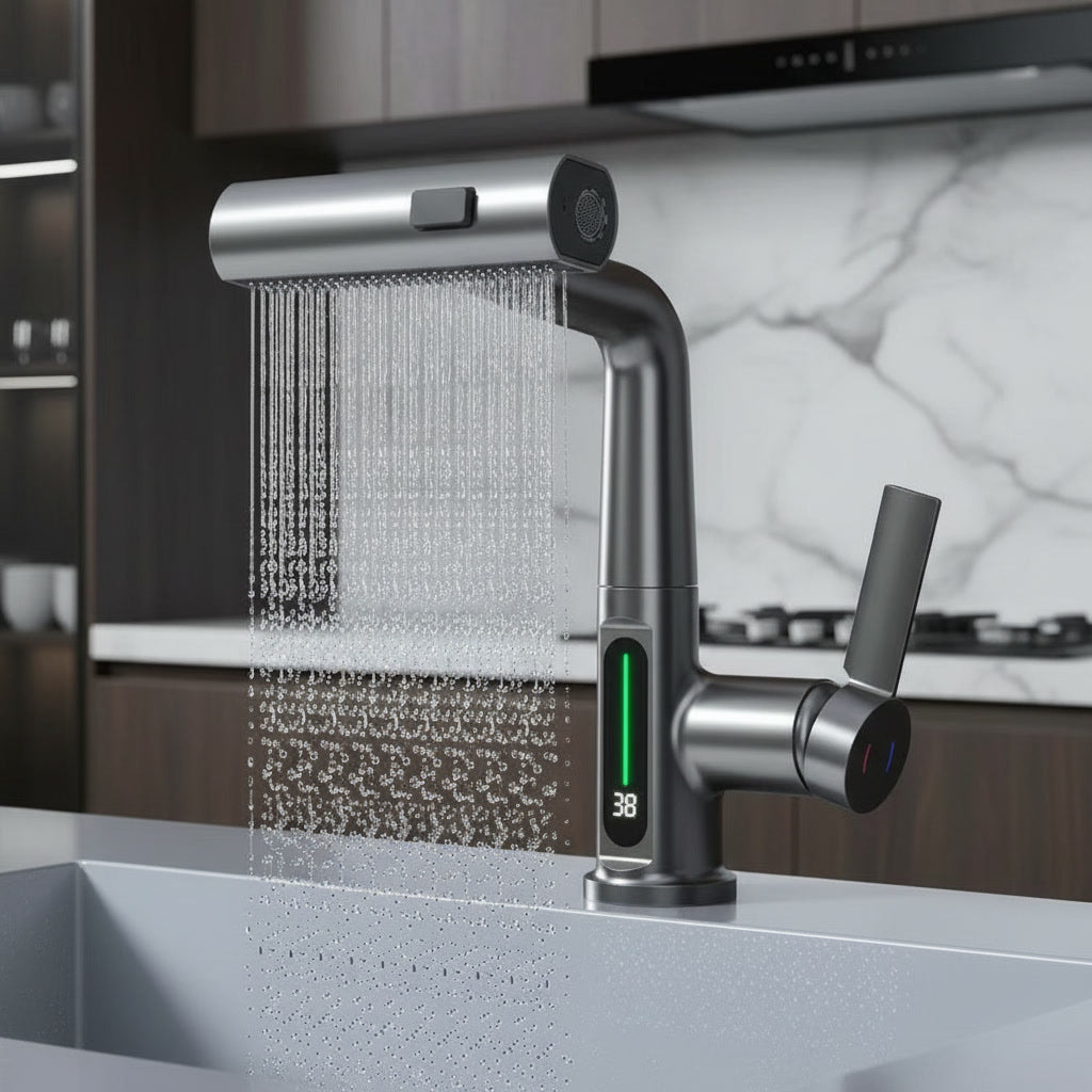 Robinet de Cuisine à Ecran – Douchette Extractible 3 Jets, Pivot 360°