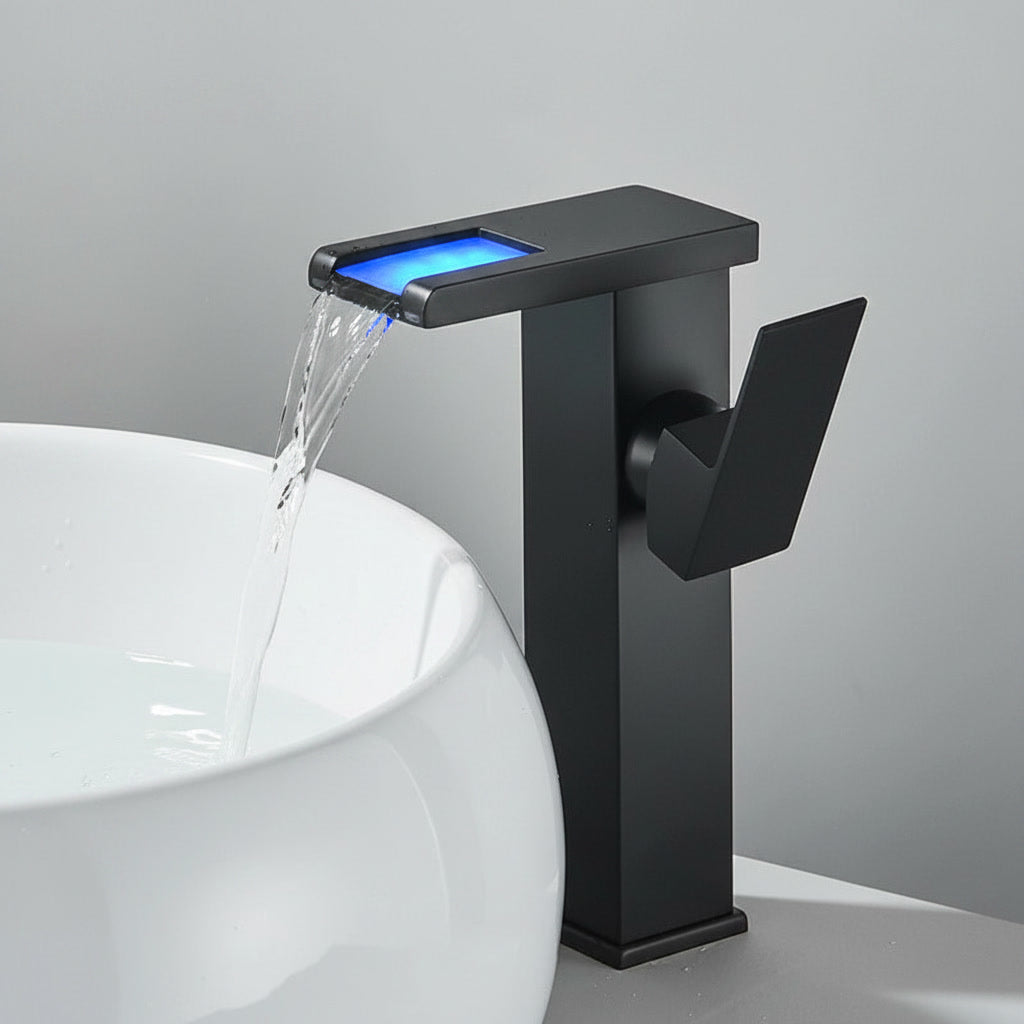 Robinet de salle de bain LED en inox – éclairage tricolore