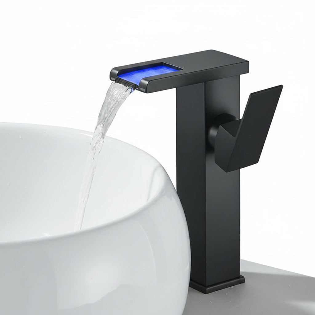 Robinet de salle de bain LED en inox – éclairage tricolore
