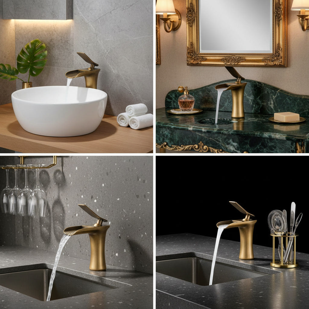 Robinet de salle de bain cascade en laiton – style vintage